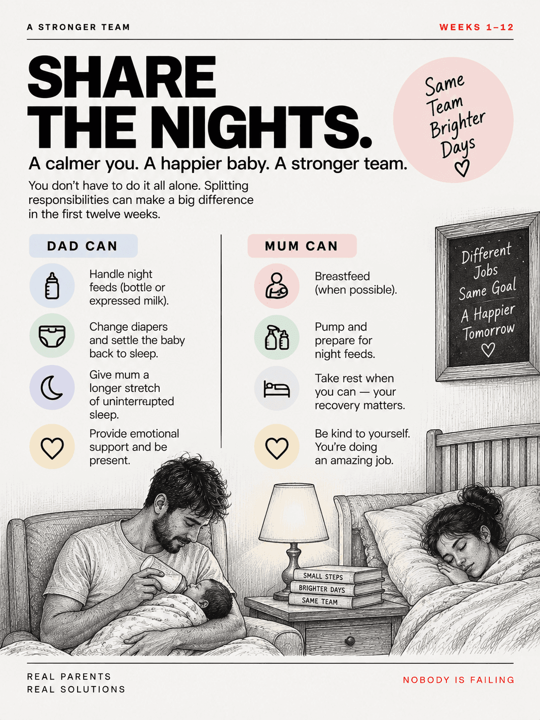 Share the nights — what dad can do and what mum can do